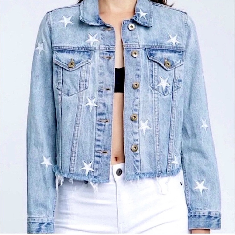 Eunina - Light Blue Denim Jacket with Embroidered White Stars - NEW WITH TAGS!